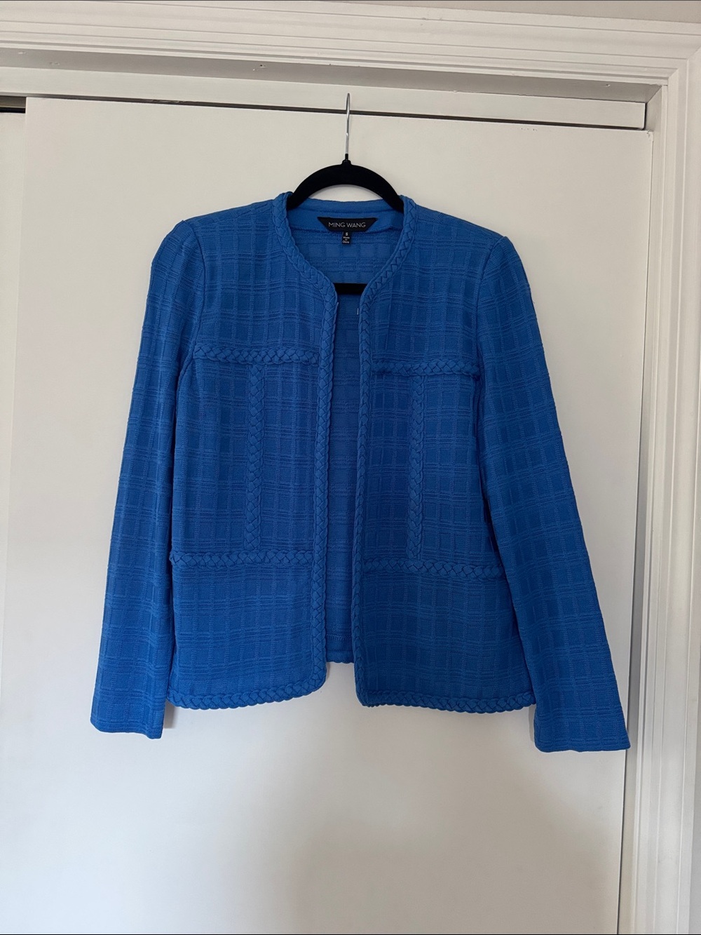 Ming Wang Bright Blue Textured Open-Front Jacket - Size Small